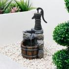 Cascading Waterfall Water Feature Hand Pump Well Solar Battery Back Up Garden