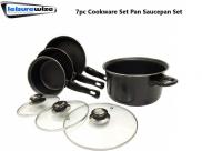 Leisurewize 7pc Cookware Set Pan Saucepan Carbon Non Stick Glass Lids LWACC170