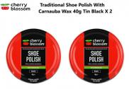 Cherry Blossom Traditional Shoe Polish With Carnauba Wax 40g Tin Black X 2