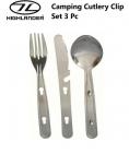 Highlander Cutlery Clip Set 3 Pc Fork & Spoon Camping Fishing Festival 