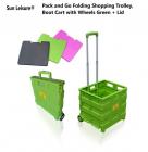 Sun Leisure® Pack and Go Folding Shopping Trolley Cart with Wheels Green + Lid