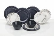 Flamefield Grey Marble 12pc Melamine Tableware Dinner Picnic Set